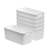 Curver Set of 6 Jute Basket Slim Durable Resin Organization and Storage Basket Bin, White