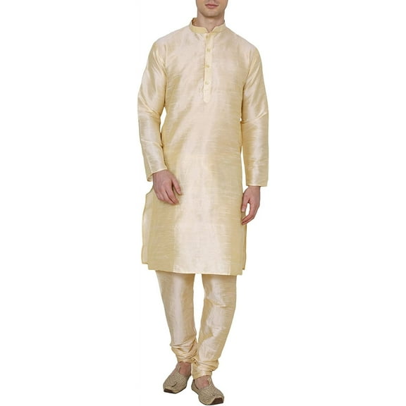 Royal Kurta Men's Cotton Silk Plain Solid Long Only Kurta (44, Gold)