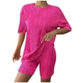 thumbnail image 1 of Birdeem Blouses pour Femmes Été Slim Décontracté Ample Ondulation d'Eau Manches Courtes Col Rond Haut et Shorts Ensemble Deux Pièces, 1 of 10