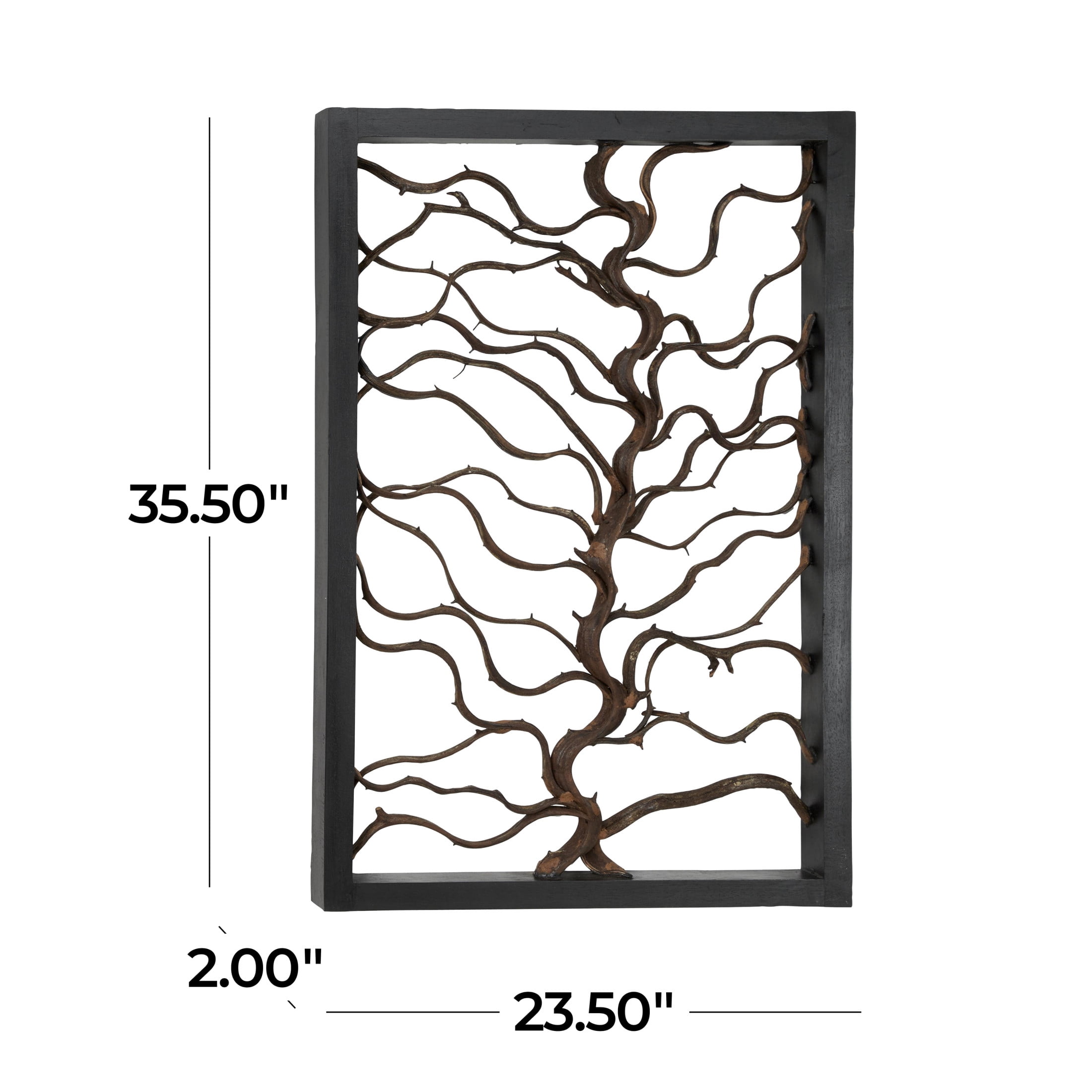 DecMode Brown Teak Wood Branch Tree Wall Decor with Black Frame