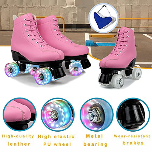 Wuwer Roller Skates for Women and Men Four-Wheel Flashing Womens Roller Skates for Beginner Girls Indoor Outdoor with Shoes Bag 