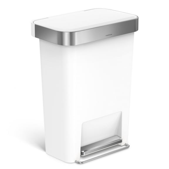 simplehuman 12 gal Plastic Rectangular Kitchen Trash Can with Liner Pocket, White