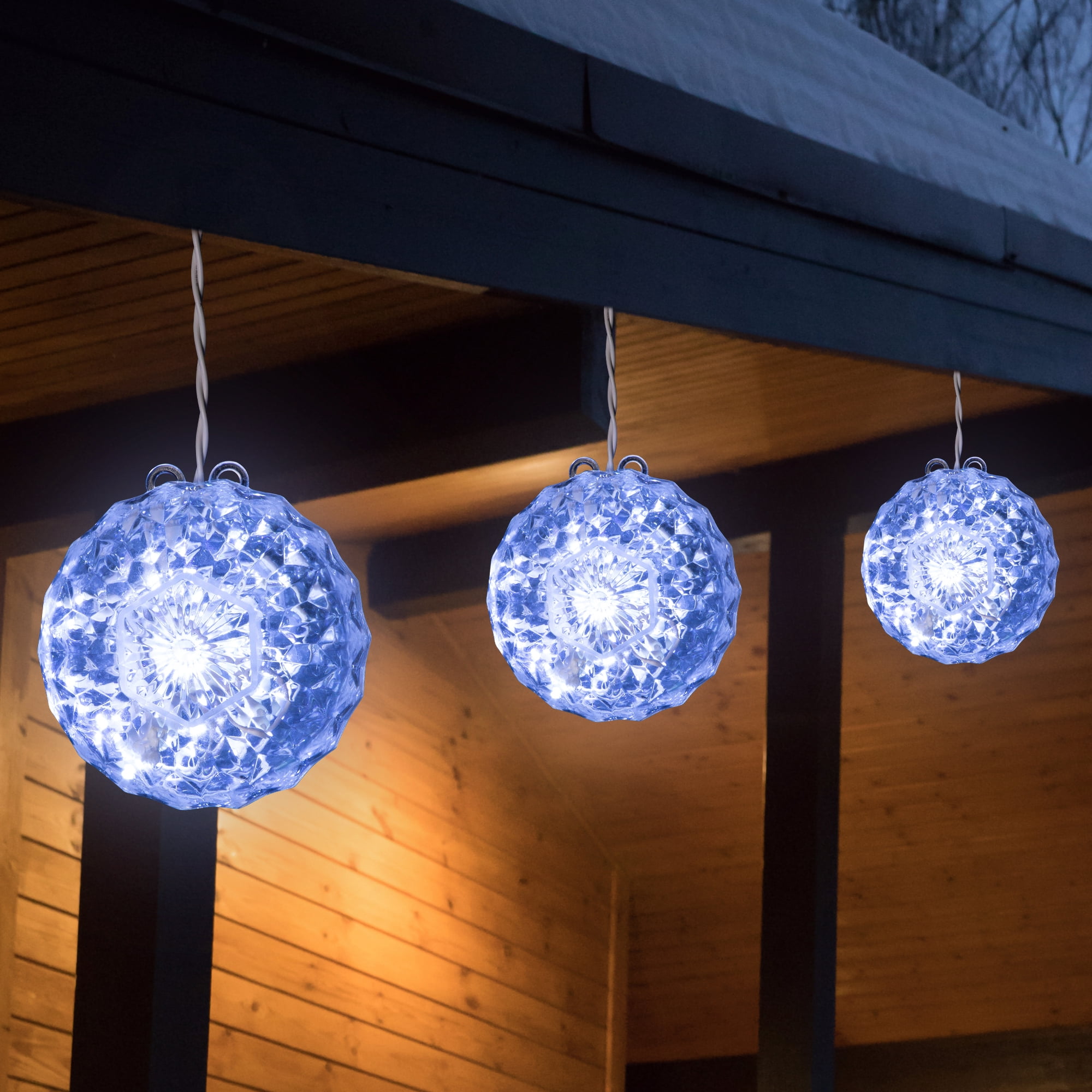 6" Clear LED Hanging Crystal Sphere Ball Outdoor Christmas Decoration