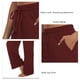 thumbnail image 4 of Pantalones de pierna ancha con cordón elástico y bolsillos en la cintura, pantalones casuales sueltos para yoga, ejercicio físico, jogging, rojo vino XL, 4 of 5