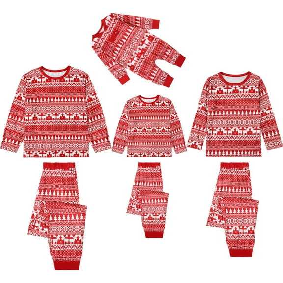 Yuanyu Matching Family Christmas Pajamas Set, Holiday PJs for Women/Men/Kids/Couples, Vacation Parent-child Fitted Soft Two-piece Pajamas Loungewear Outfits