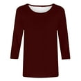 thumbnail image 4 of Jewelreauty Elbow Length Crewneck Shirts Women 3/4 Sleeve Casual Loose T-Shirts Summer Solid Tunic Tops Tees (5XL, Wine), 4 of 5