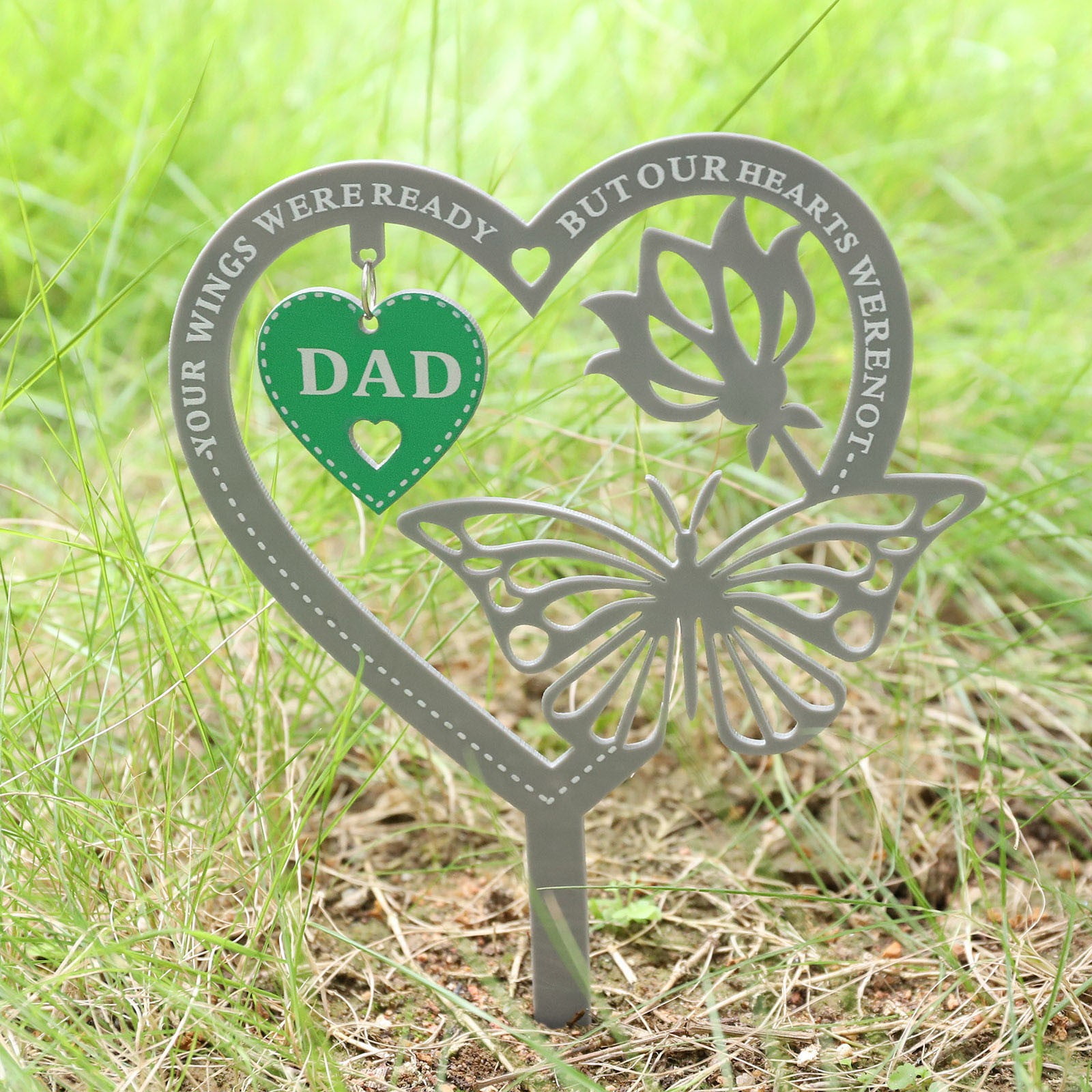 Heart Crafts Garden Plaque Father's Day Mother's Day Decoration JIJK Memorial Gift Butterfly Ornament Weatherproof Shatterproof Keepsake Decor for Yard Outdoor Home