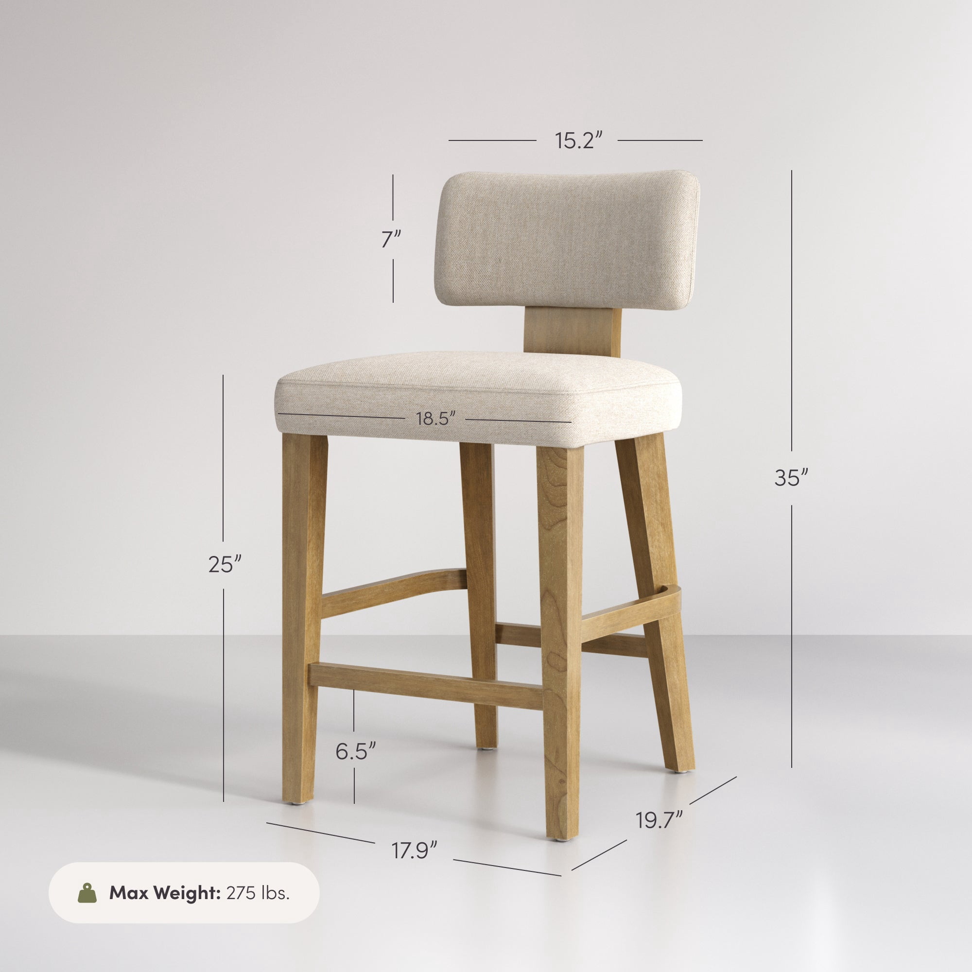 Nathan James Thalen Scandinavian Bentwood Counter Stools, Solid Wood Counter Stools Set of 2 with Flax Upholstery, Light Brown