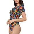thumbnail image 2 of KLL Women 's Crew Neck Bodysuit Jumpsuits Colorful Pineapples1 Print Short onesies Stretch T Shirts, 2 of 7