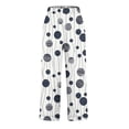 thumbnail image 4 of Linen Cropped Pants for Women Casual Wide Leg Plaid Capris with Pockets Elastic Waist Lounge Trousers Navy, XL, 4 of 5