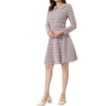 thumbnail image 4 of INSPIRE CHIC Women's Plaid Grid Peter Pan Collar Long Sleeve A-line Vintage Tweed Dress, 4 of 6