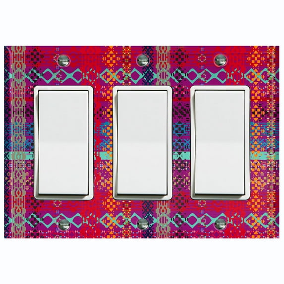 Metal Light Switch Plate Cover Ethnic Aztec Tribal Plaid Pattern Red SFR056