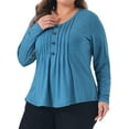 thumbnail image 2 of DARING DIVA Women's Plus Tops Pleated Front V Neck Button Blouses 1X Gray Blue, 2 of 6