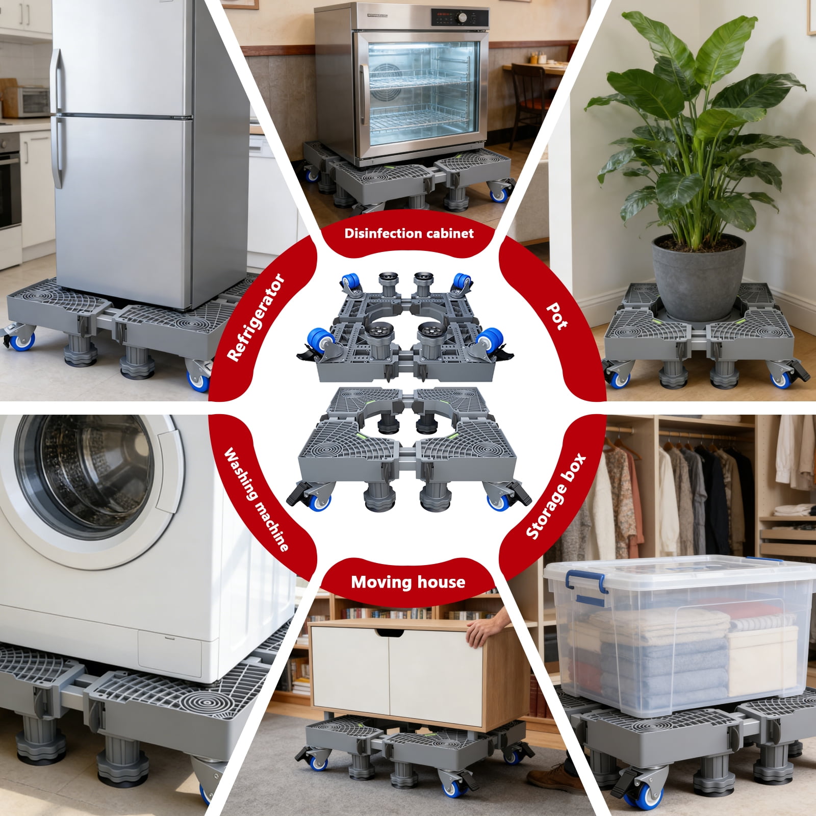 Aniceparthy Mini Fridge Stand Adjustable Refrigerator Stand the universal washing machine bracket has universal wheels Mobile Base Stand Enhanced dual tube 4-pin 4-wheel mobile model
