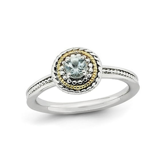 1/4 Carat (Ctw) Natural Aquamarine Ring in Sterling Silver with 14K Accent for Women