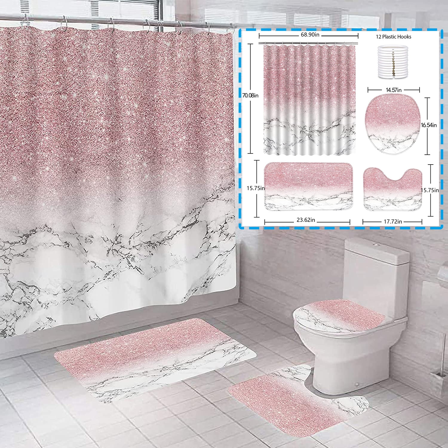 Fairy Print Shower Curtain Toilet Lid Cover Foot Floor Pad Home Bathroom Tools 