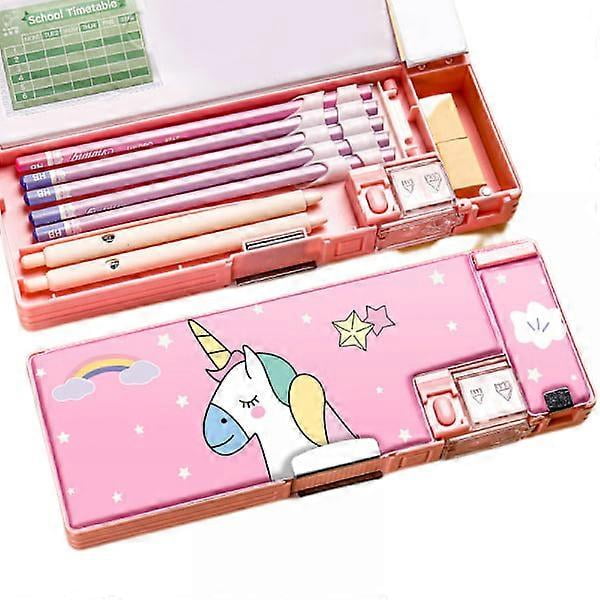 Pop-up Multifunctional Pencil Case with 2 Compartments, Sharpener, Best Gift Set for Kids (Pink)