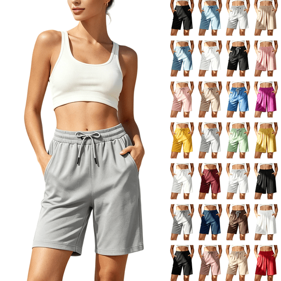 Women's Cotton Drawstring Shorts with Pockets, Elastic Waist Soft Comfy Casual Shorts, Summer Beach Lounge Athletic Gym Fitness, Womens Casual | VerBelle,Black L