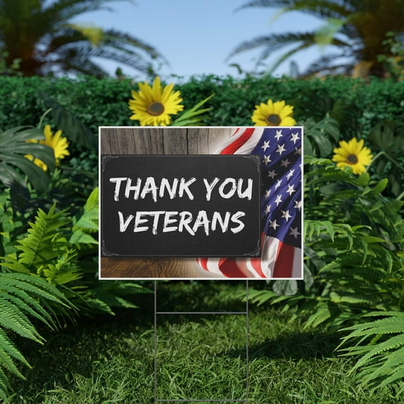 Thank You Veterans, American Flag, Veteran's Day, Yard Sign, Printed 2-Sided, 12x18, 24x18 or 36x24, Metal H-Stake Included, v1