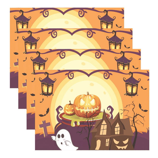 Halloween Placemats Set of 4, 12x18 Inch Seasonal Table Mats for Party Kitchen Dining Decoration