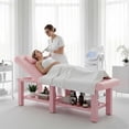 thumbnail image 3 of Stationary Massage Table Folding Bed with Backrest for Treatment Table Physical Therapy Table Spa Facial Bed, Metal Frame PU Leather, 30.5"Wx75"L, 660lbs, Pink, 3 of 10