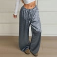 thumbnail image 5 of Fiaer Women Leopard Satin Pajamas Pants High Waisted Trendy Sleepwear Trousers Wide Leg Baggy Casual Comfort Lace up Pjs Slacks Grey S, 5 of 9