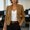 Khaki, variant on Drovellove Women's Cropped Blazer 2 Button Notched Lapel Suit Jacket Long Sleeve Slim Fit Office Work Coat - Lightweight Tailored Blazer for Business Meetings, Professional Attire, Date Nights