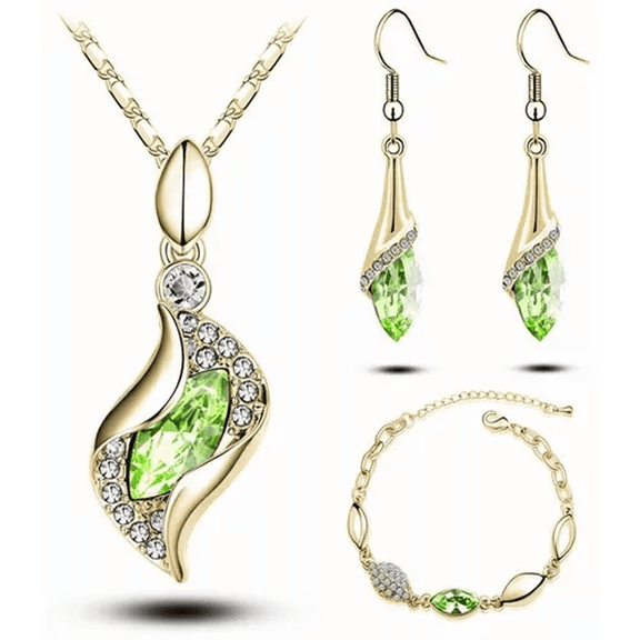 Conjunto De Collar, Aretes Y Brazalete Con Cristales Color Verde Malubero Malu1697