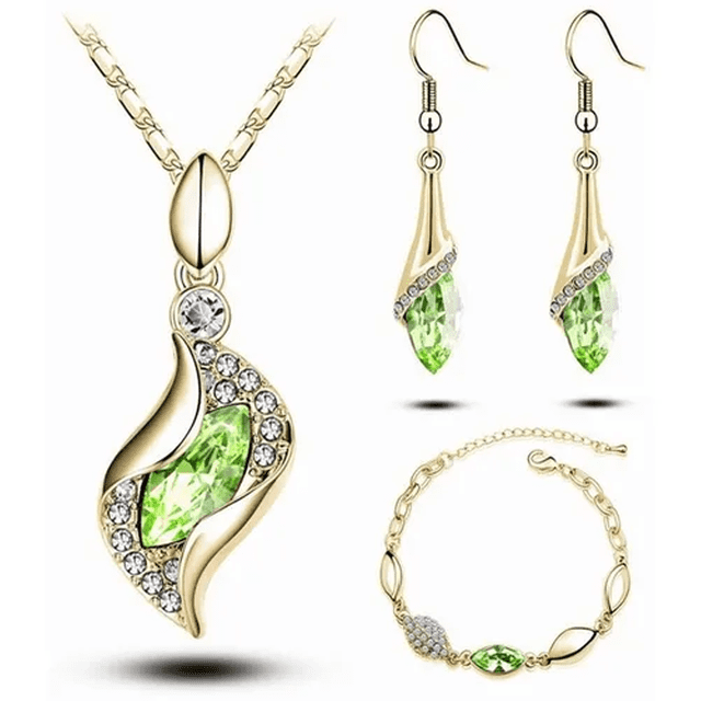 Conjunto De Collar, Aretes Y Brazalete Con Cristales Color Verde Malubero Malu1697