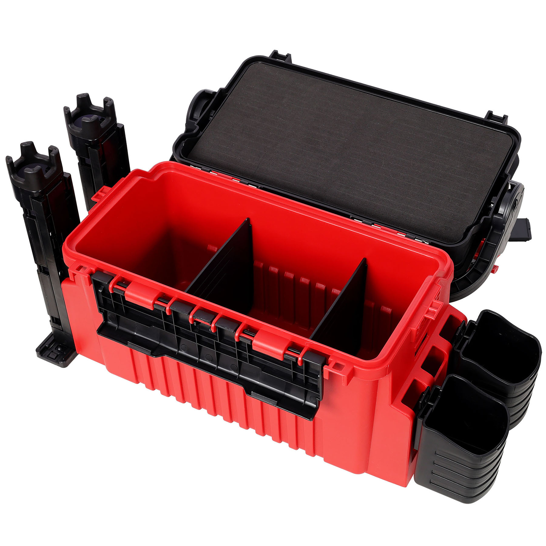 Large Dual-Layer Fishing Tackle Box Organizer With 2 Rod Holders And Cup Holders For Outdoor Fishing Adventures