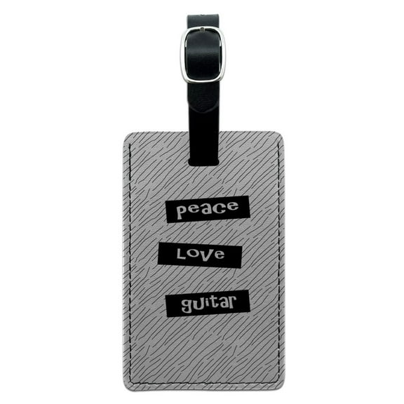 Graphics and More Peace Love Guitar Rectangle Leather Luggage ID Tag