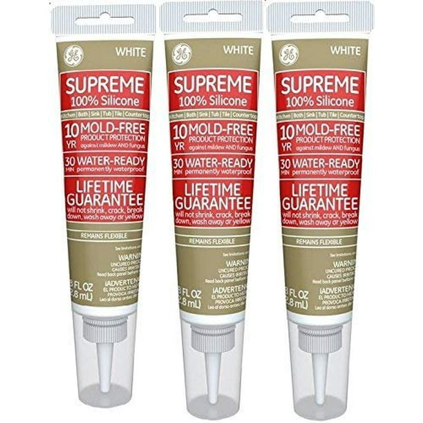 GE Supreme 100 Silicone 30 Min. WaterReady caulk, 2.8 oz tube, White