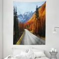 thumbnail image 1 of Fall Decor Tapestry, Highway Through Countryside American Landscape Snowy Mountains Foliage Travel, Wall Hanging for Bedroom Living Room Dorm Decor, 60W X 80L Inches, Multicolor, by Ambesonne, 1 of 2