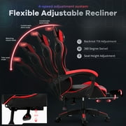 Ergonomic Gaming Chair, Brochao Gaming Chair with Speaker & LED Lights, Computer Racing Chair for Adults, PU Leather Office Chair with Footrest Lumbar Support Headrest, Red with Light