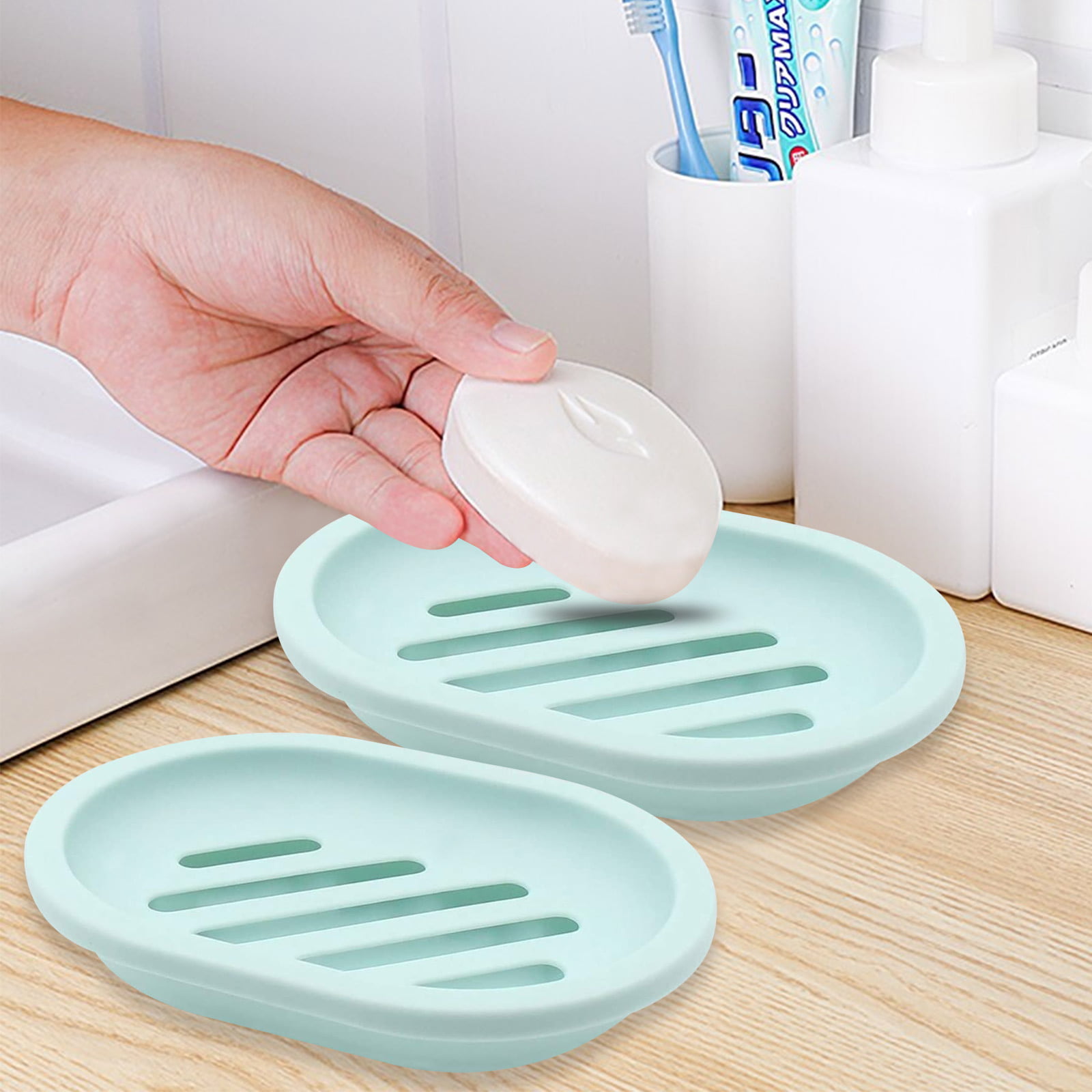 Soap Holder,Soap Saver Easy Cleaning 2-Pack Soap Holder Dish with Drain Dry,