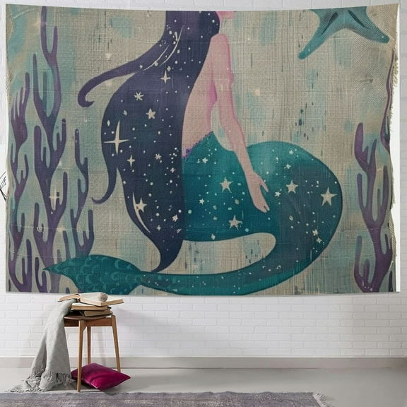 SHERONV Mermaid Stars Magical Realism Tapestry Wall Hanging Unique Style Graphic Tapestries for Home Decor Living Room Bedroom Farmhouse Dorm 40x30inch