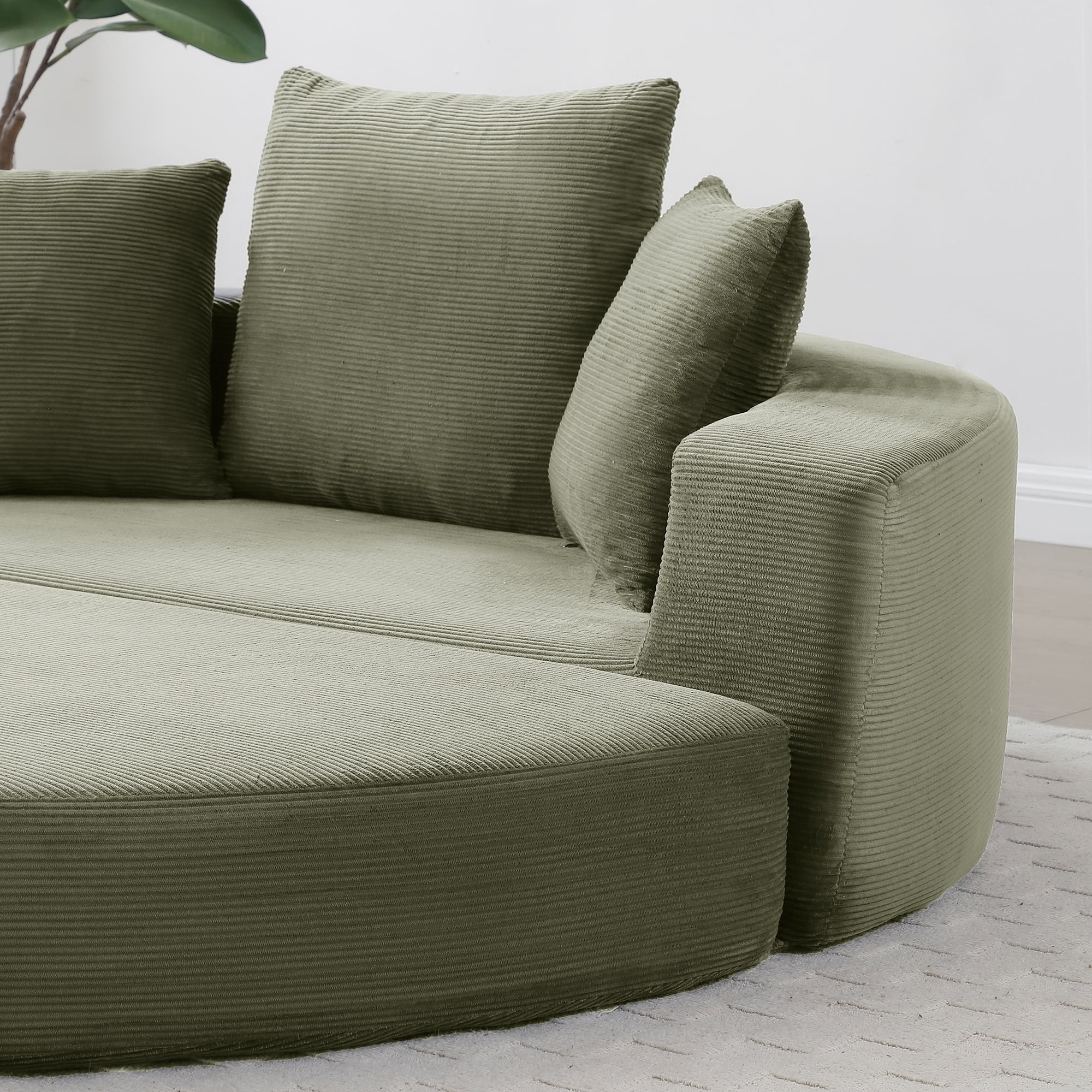 Miniyam 67" X 67" Convertible Sofa Corduroy Couch Bed For Apartment, Adjustable Futon Sofa No Assembly Compressed Sofa, Green