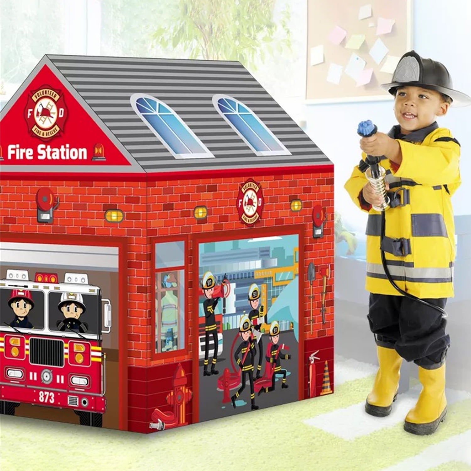 CIPACHO Kid Firemen Play Tent, Children Playhouse Indoor Outdoor Toy, Play House for Boy Girl, Red