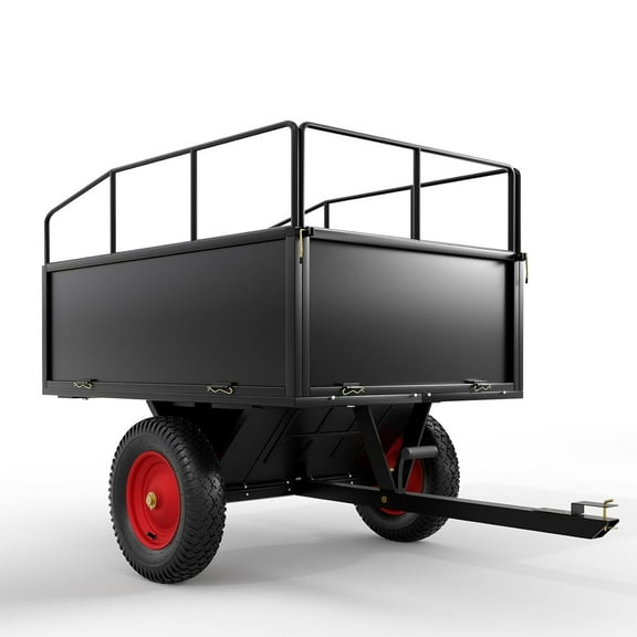 Mescukay ATV Trailer Tow Behind Steel Dump Cart, 750 lbs 17 Cubic Feet Heavy Duty Yard Garden Utility Trailer Pull Behind with Removable Sides & All Terrain Tires for Lawn Mower, Tractor, Yard