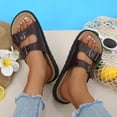 thumbnail image 3 of Rokment Womens Cork Footbed Slippers Sandals Beach Summer Comfortable Casual 2 Buckles Leather Wide Width Orthopedic Platform Walking Slip on Slides Wine Size 9, 3 of 7