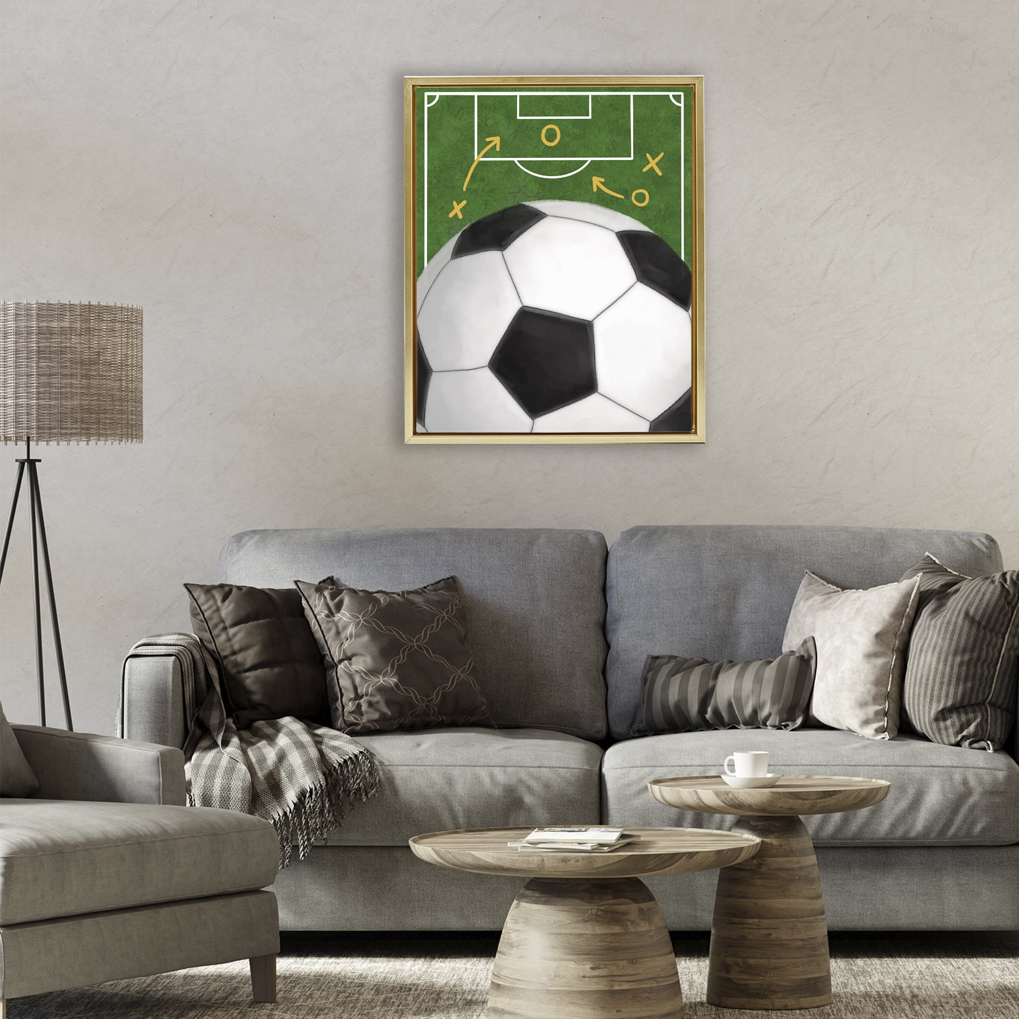 Stupell Industries Soccer Field & Ball Gold Framed Floater Canvas Wall Art, design by Jennifer Stith