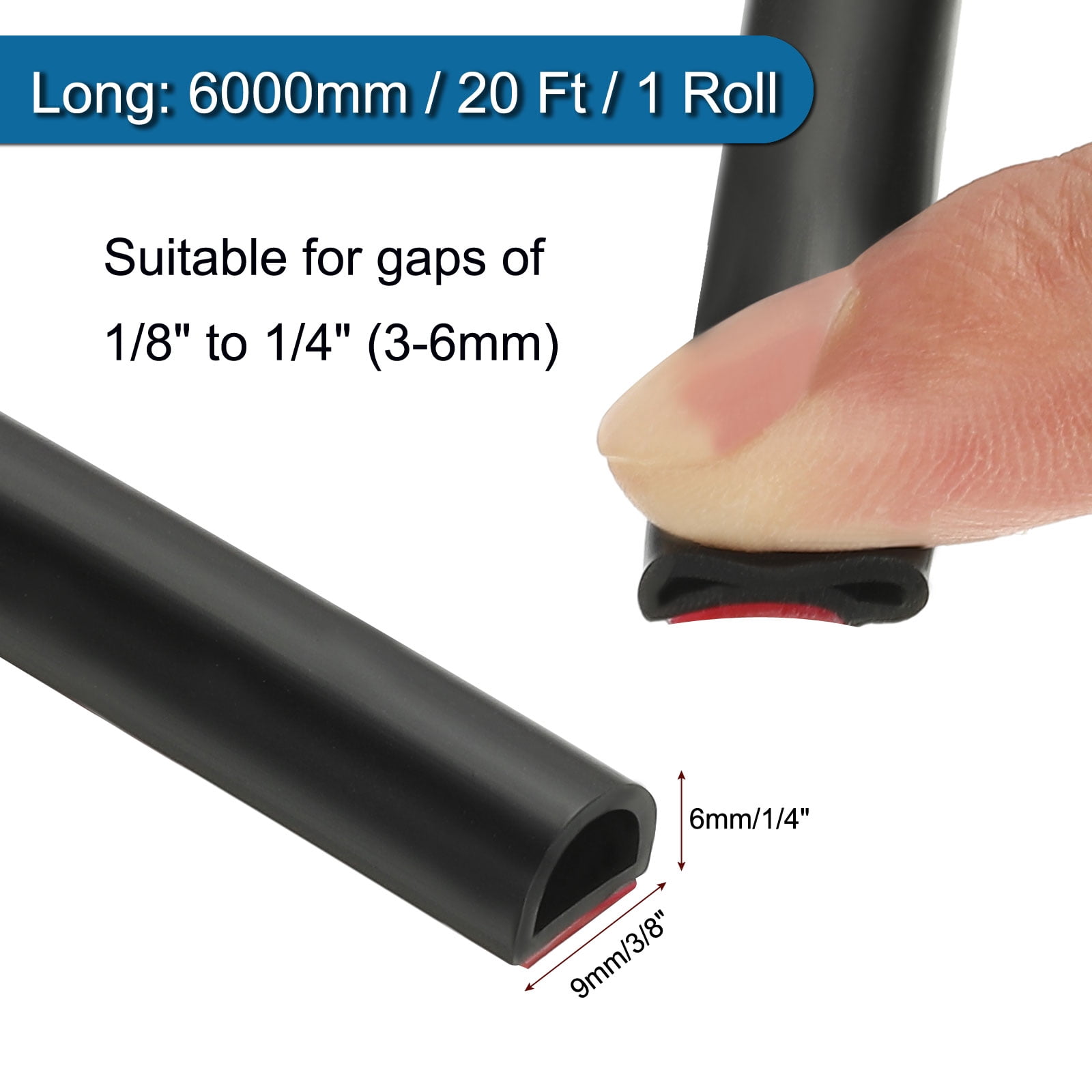 Uxcell 20 Ft 3/8" W x 1/4" T D Shape Silicone Weather Stripping Door Seal, Black/Red