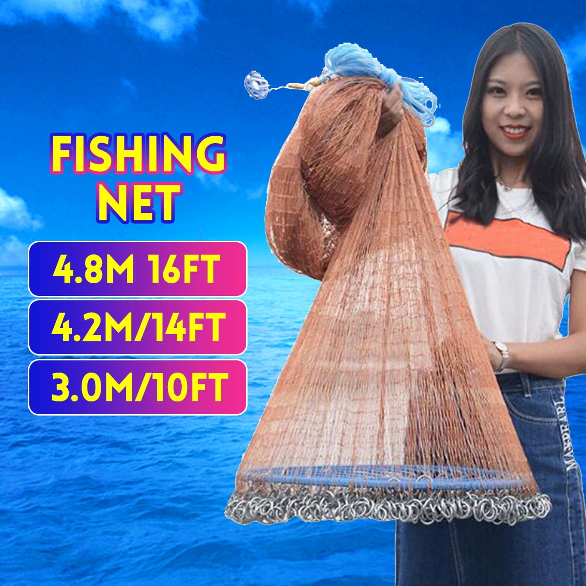 Hand Cast Fishing Net Equipment Spin Network Easy Bait Mesh Sinker 3x1.5m 