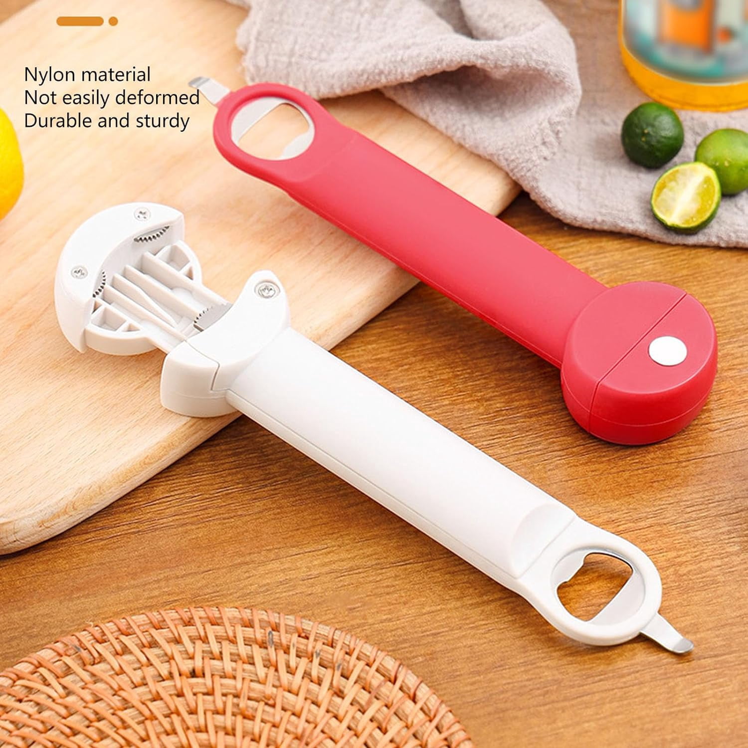 FRKSMD-Bottle Opener, Retractable Can Opener Stainless Steel Adjustable Screwer Jar Bottle Opening Tool for Home Kitchen Restaurant (Red)