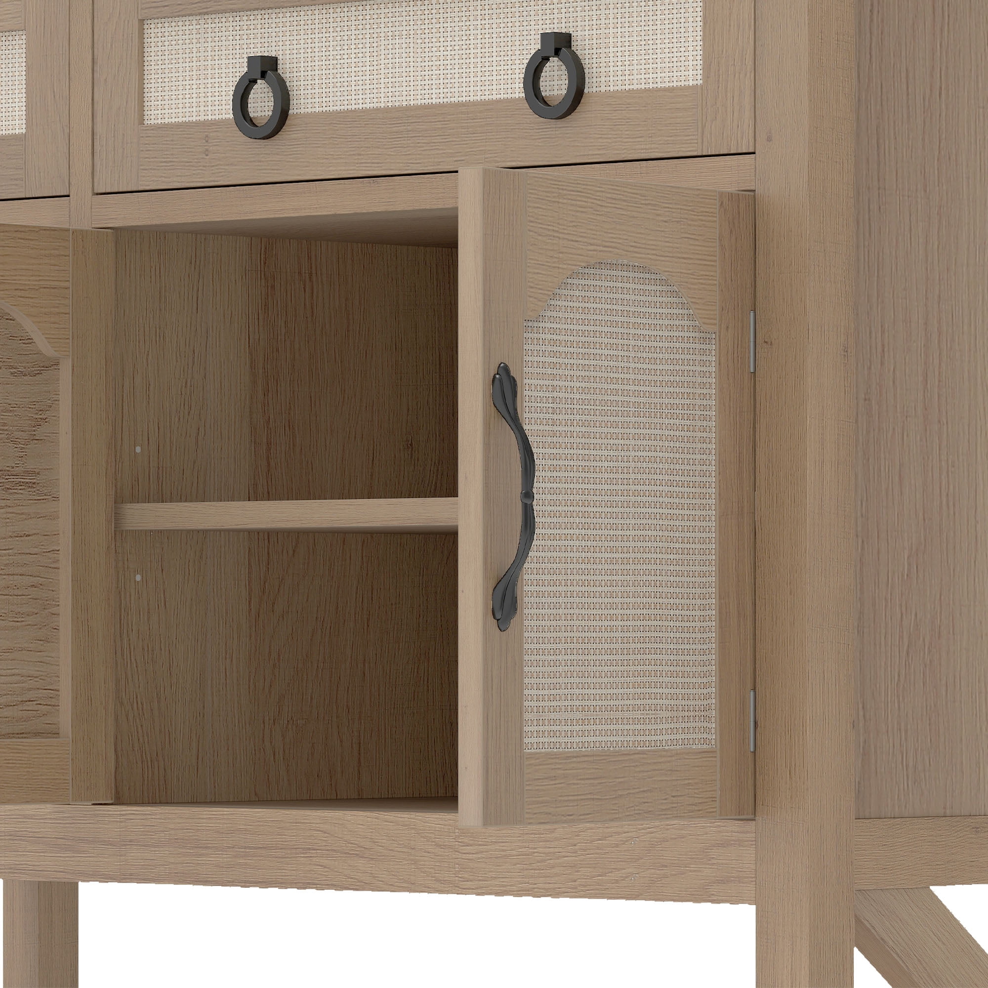 Uforic Buffet Storage Cabinet with Drawers & Doors, 47.2" Kitchen Cabinet with Adjustable Shelves, Oak
