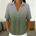 thumbnail image 5 of Favoffer Women's Linen Blouse Turtleneck Short Sleeve Solid Color Button Snap V Neck Daily Office Streetwear Fashion Casual Shirt, 5 of 7