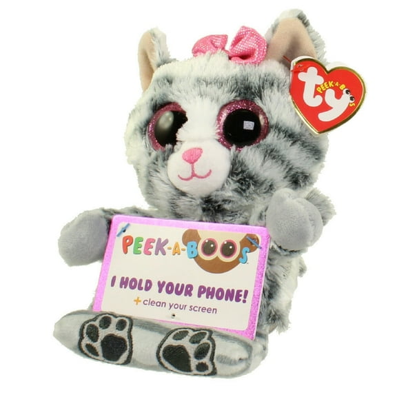 Ty Beanie Boos Peek-A-Boo 4" MOLLY the Grey Cat Phone Holder with Cleaner