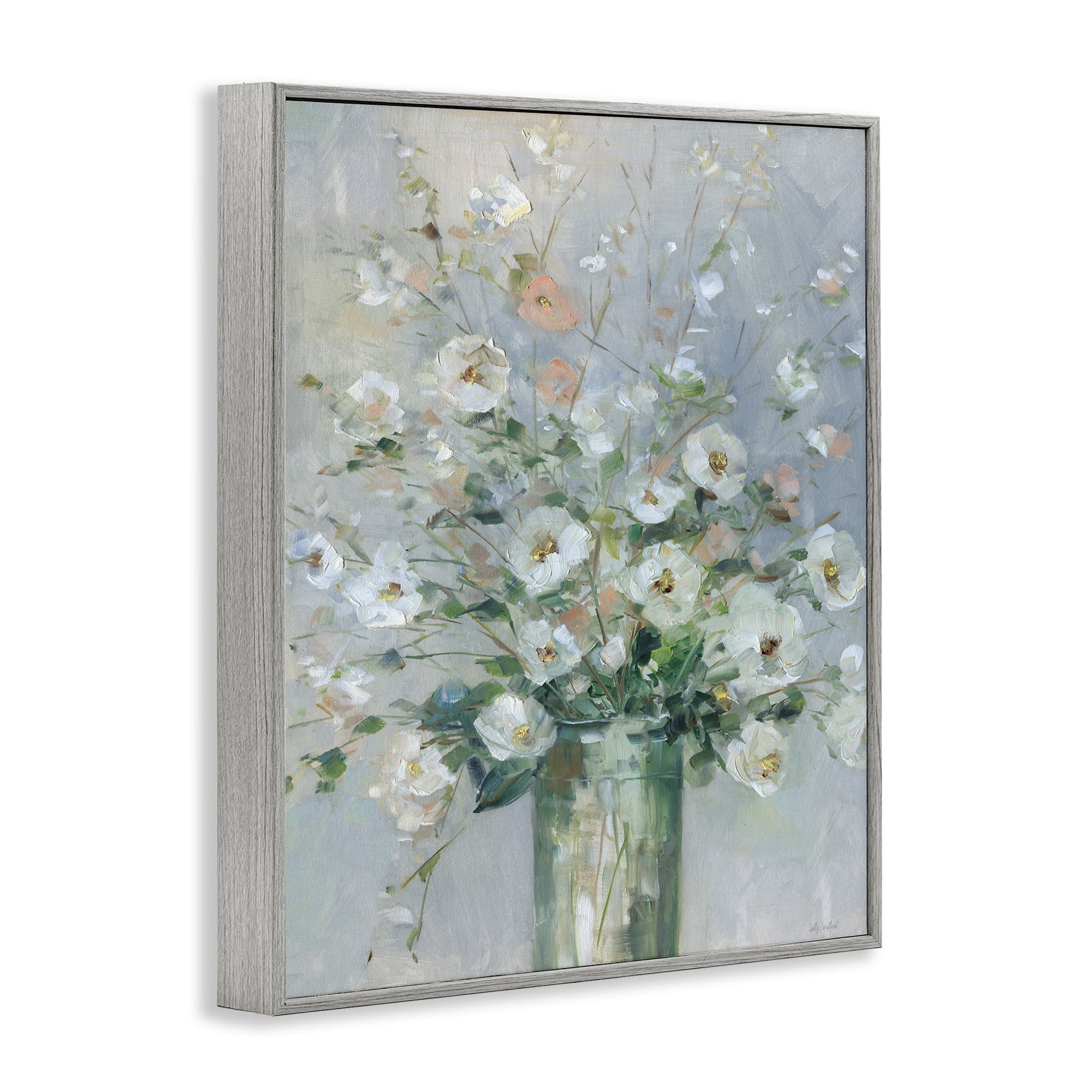 Stupell Industries Delicate White Blossoms Impression Gray Framed Giclee Art, design by Sally Swatland