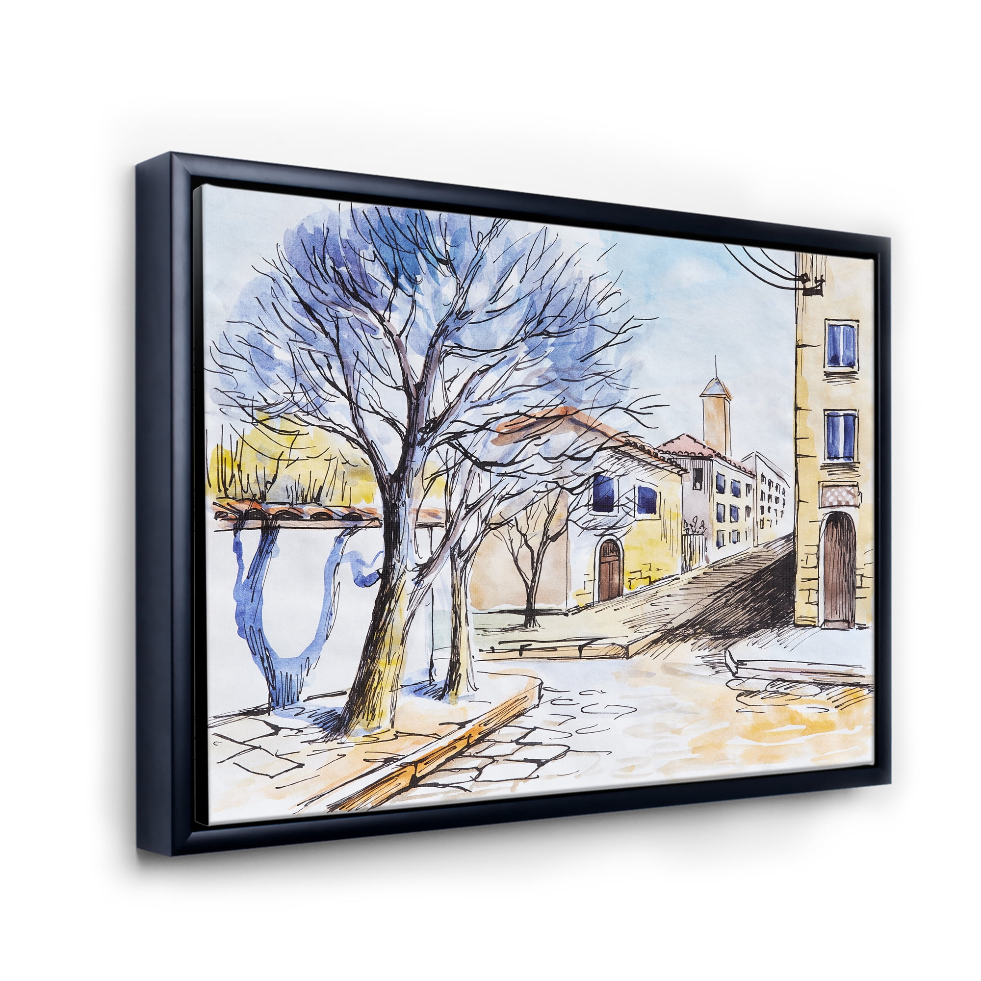 Designart 'Vintage White House In Summer VIllage' Traditional Framed Canvas Wall Art Print