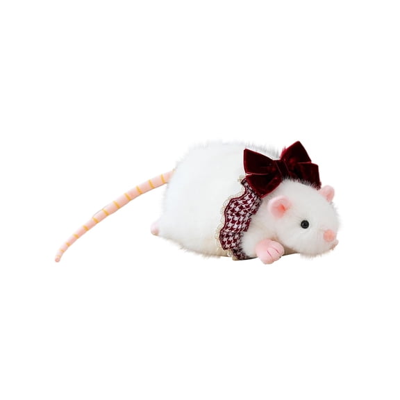 Cute Mouse Plush Toy - Soft Stuffed Animal Doll with Red Bow & Checkered Detail, Fluffy Plush Material - Kids Birthday Gift, Home Decor for Bedroom, Nursery, Living Room